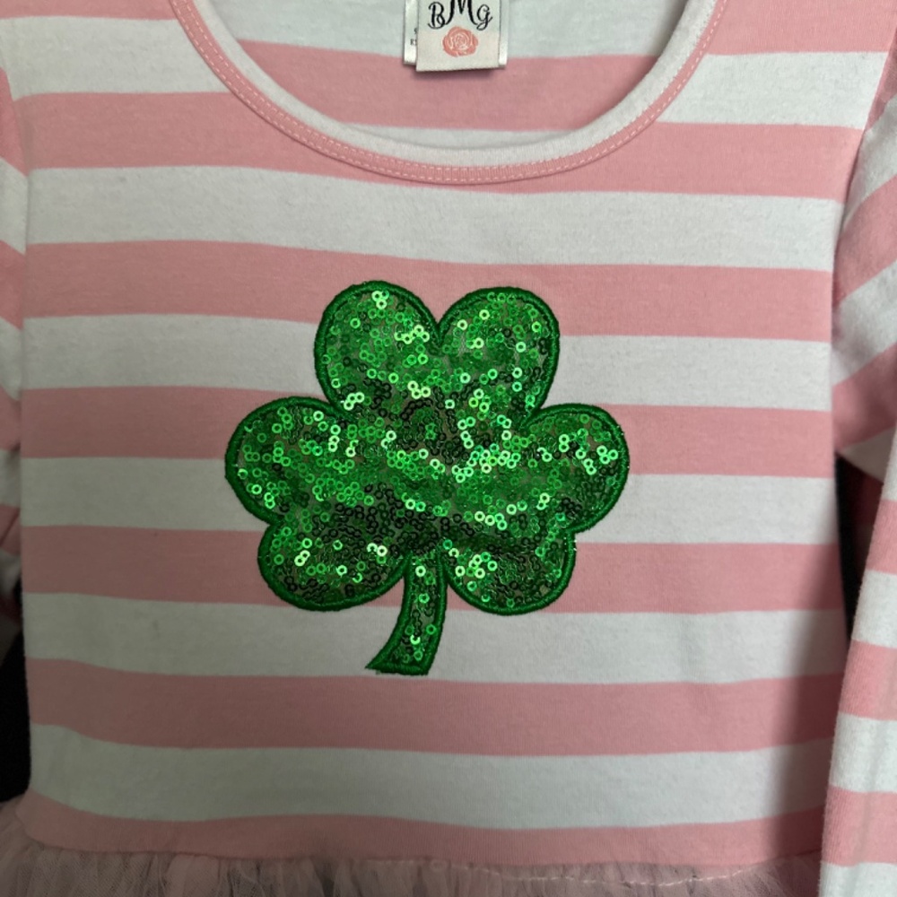 Mia Belle Girls, 2 piece Shamrock sparkle tutu tunic and green leggings size XL - Picture 6 of 6